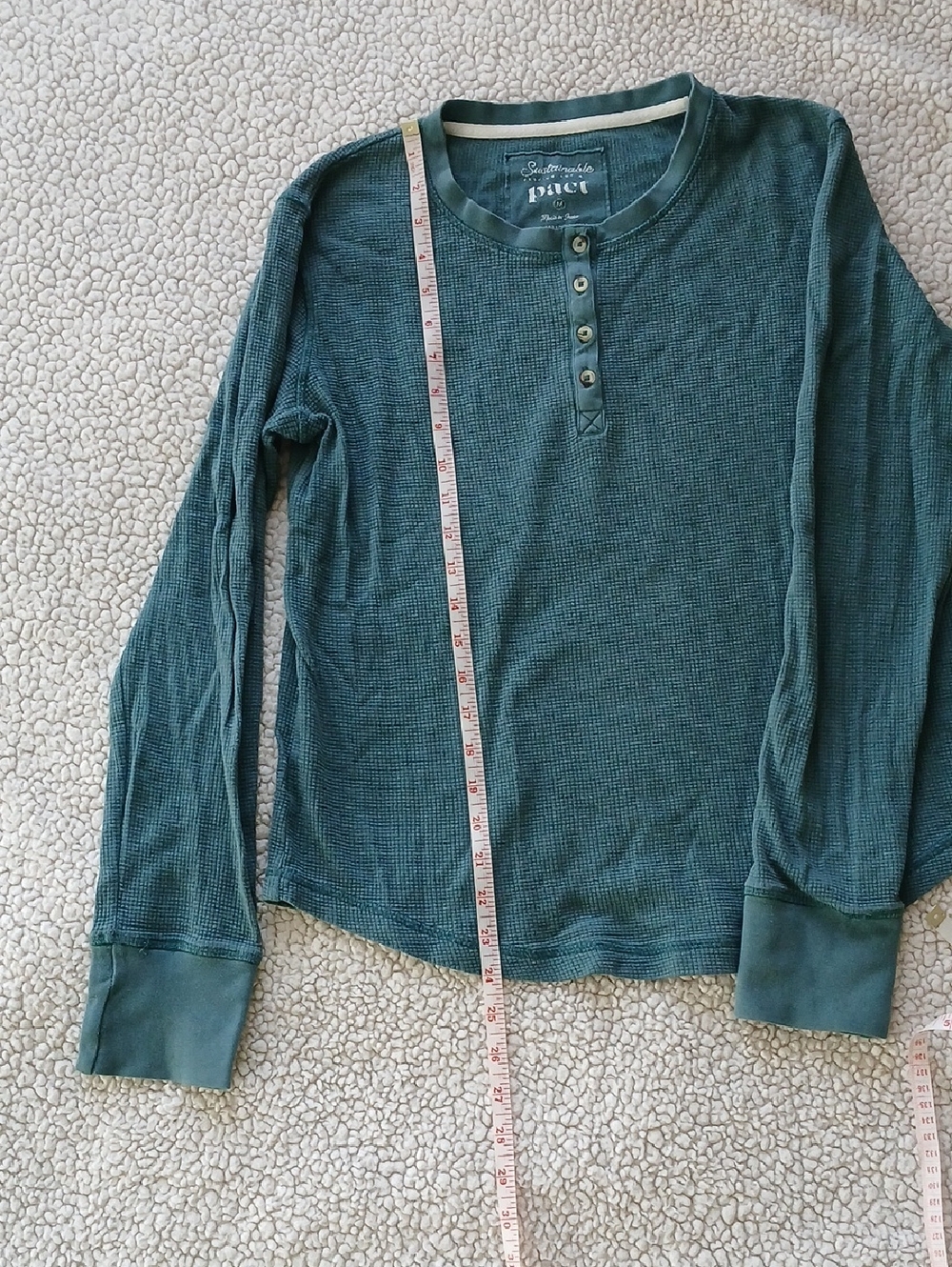 Pact Green Waffle-Knit Henley Top